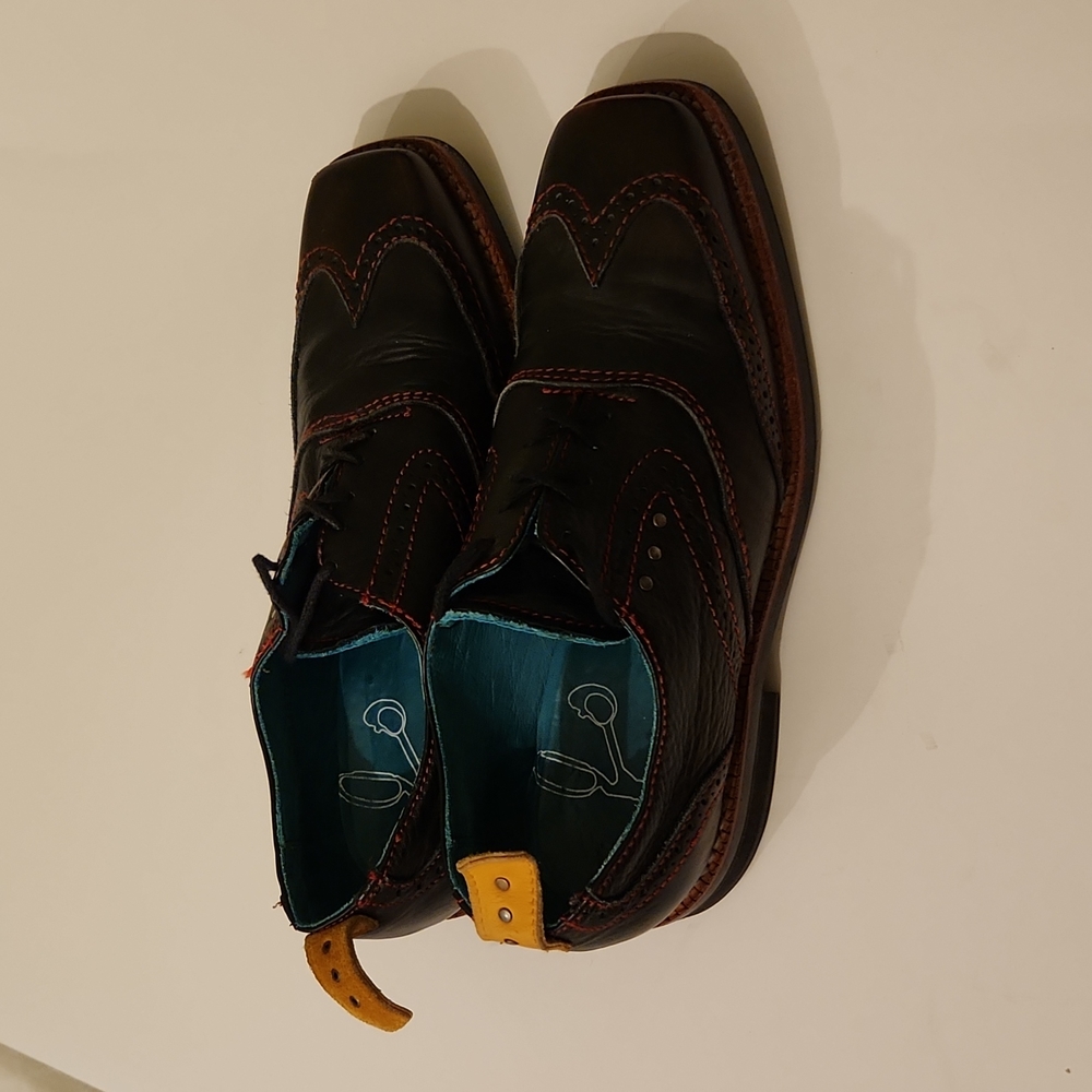 Pskaufman brogue shoes, men's 7.5, black with red contrast stitching/und… - Picture 4 of 8